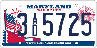 MD license plate 3AD5725