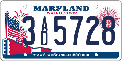 MD license plate 3AD5728