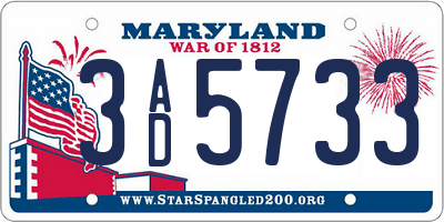 MD license plate 3AD5733