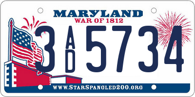 MD license plate 3AD5734