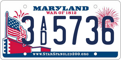 MD license plate 3AD5736