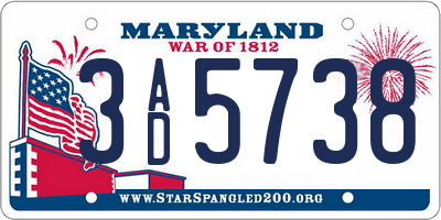 MD license plate 3AD5738