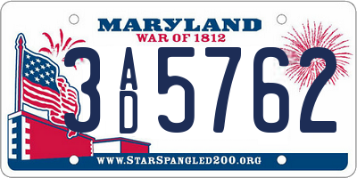 MD license plate 3AD5762