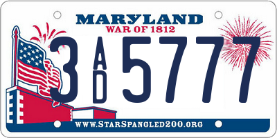 MD license plate 3AD5777