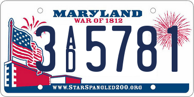 MD license plate 3AD5781