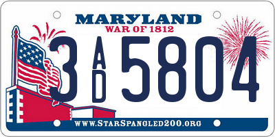 MD license plate 3AD5804