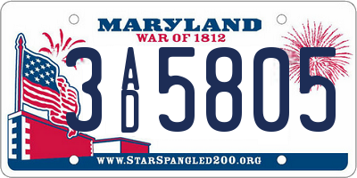 MD license plate 3AD5805