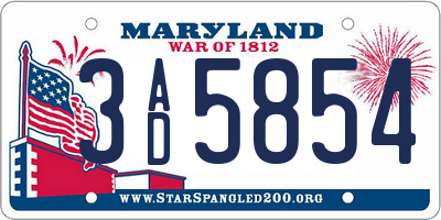 MD license plate 3AD5854