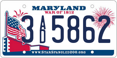 MD license plate 3AD5862