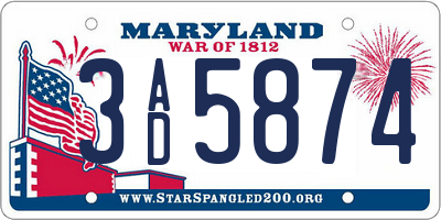 MD license plate 3AD5874
