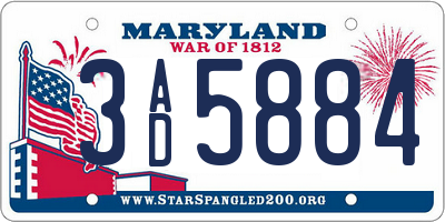 MD license plate 3AD5884