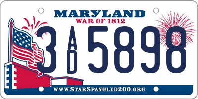 MD license plate 3AD5898