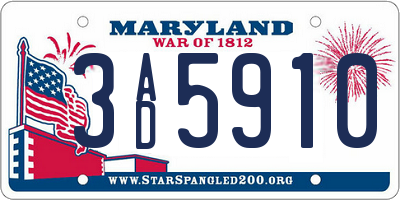 MD license plate 3AD5910