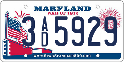 MD license plate 3AD5929