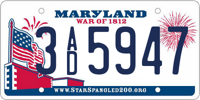 MD license plate 3AD5947