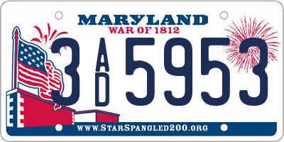 MD license plate 3AD5953
