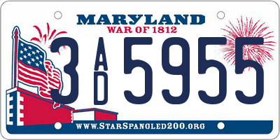 MD license plate 3AD5955