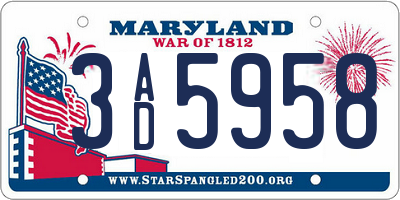 MD license plate 3AD5958