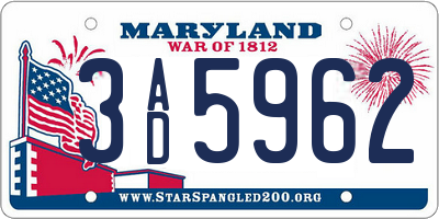 MD license plate 3AD5962