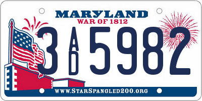 MD license plate 3AD5982
