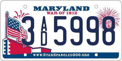 MD license plate 3AD5998