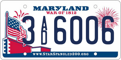 MD license plate 3AD6006