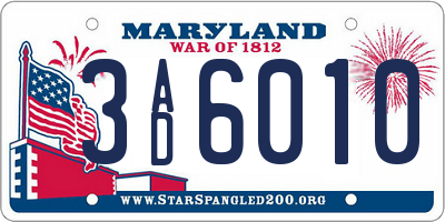 MD license plate 3AD6010