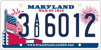 MD license plate 3AD6012