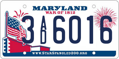 MD license plate 3AD6016