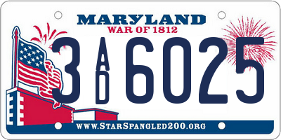 MD license plate 3AD6025