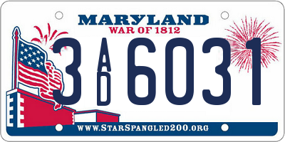MD license plate 3AD6031