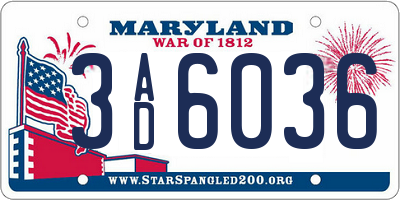 MD license plate 3AD6036