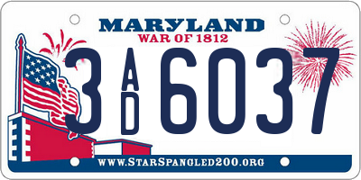 MD license plate 3AD6037