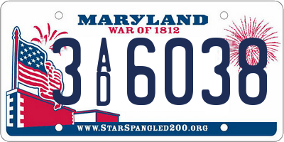 MD license plate 3AD6038