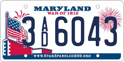 MD license plate 3AD6043