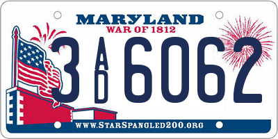 MD license plate 3AD6062
