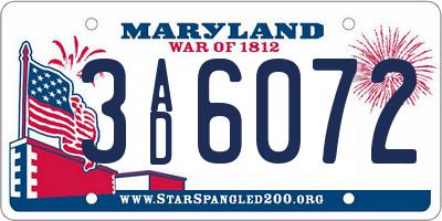 MD license plate 3AD6072