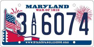 MD license plate 3AD6074