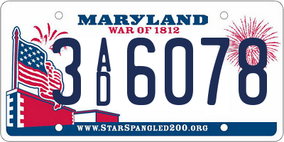 MD license plate 3AD6078