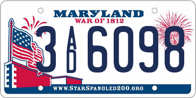 MD license plate 3AD6098