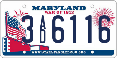 MD license plate 3AD6116