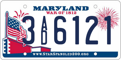 MD license plate 3AD6121