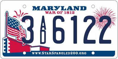 MD license plate 3AD6122