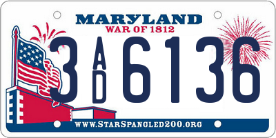 MD license plate 3AD6136
