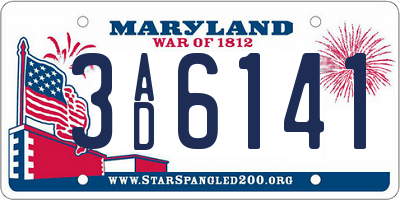 MD license plate 3AD6141