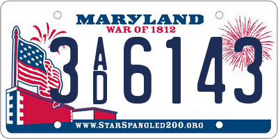 MD license plate 3AD6143
