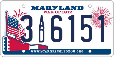 MD license plate 3AD6151