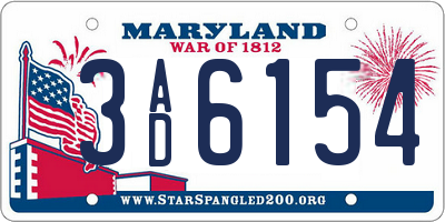 MD license plate 3AD6154
