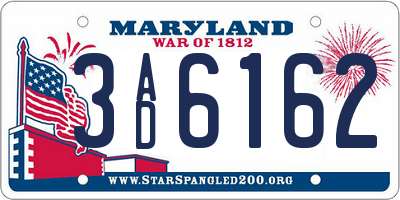 MD license plate 3AD6162
