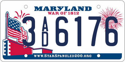 MD license plate 3AD6176